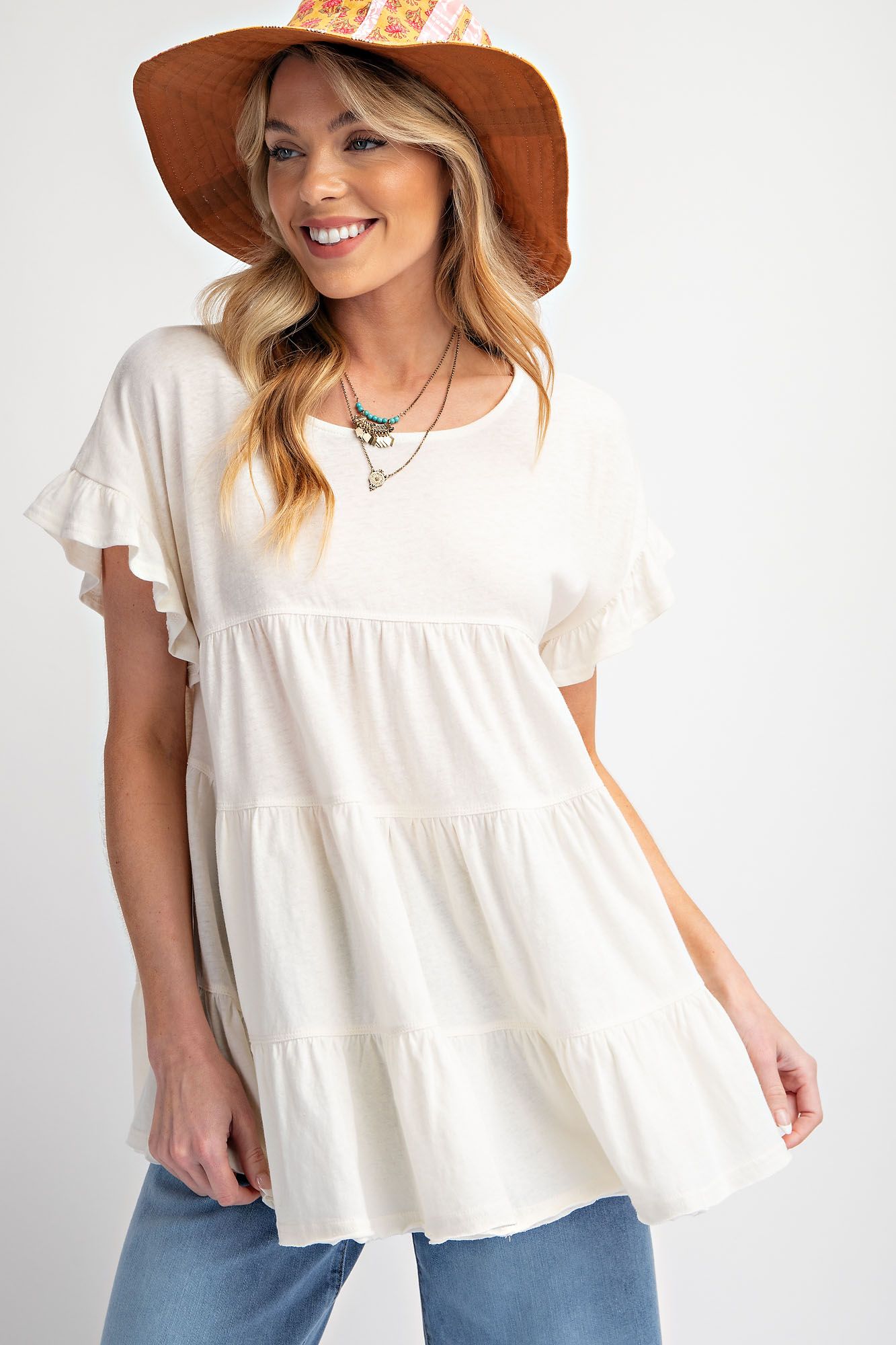 Short Sleeve Slub Tunic in Ivory