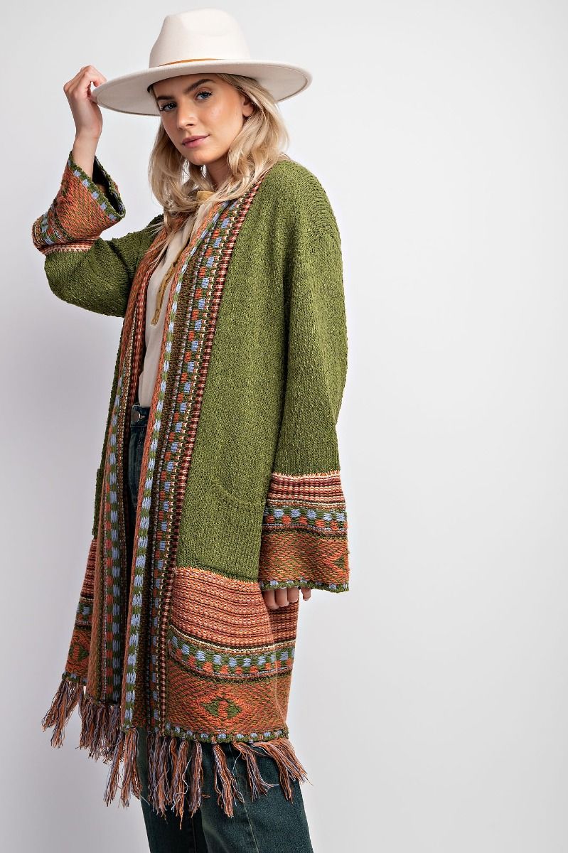 Ethnic-Inspired Cardigan Sweater - Regular Size