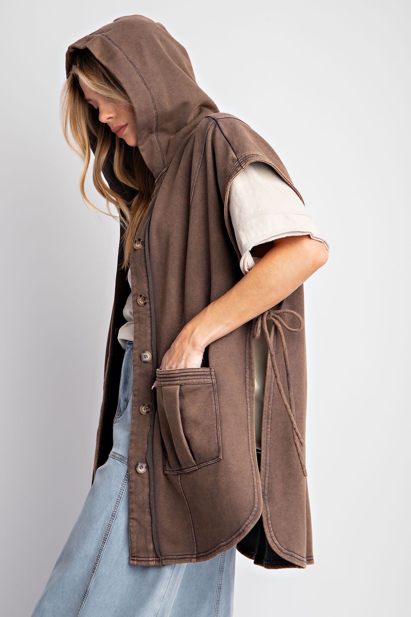 Button Down Mineral Washed Hooded Vest