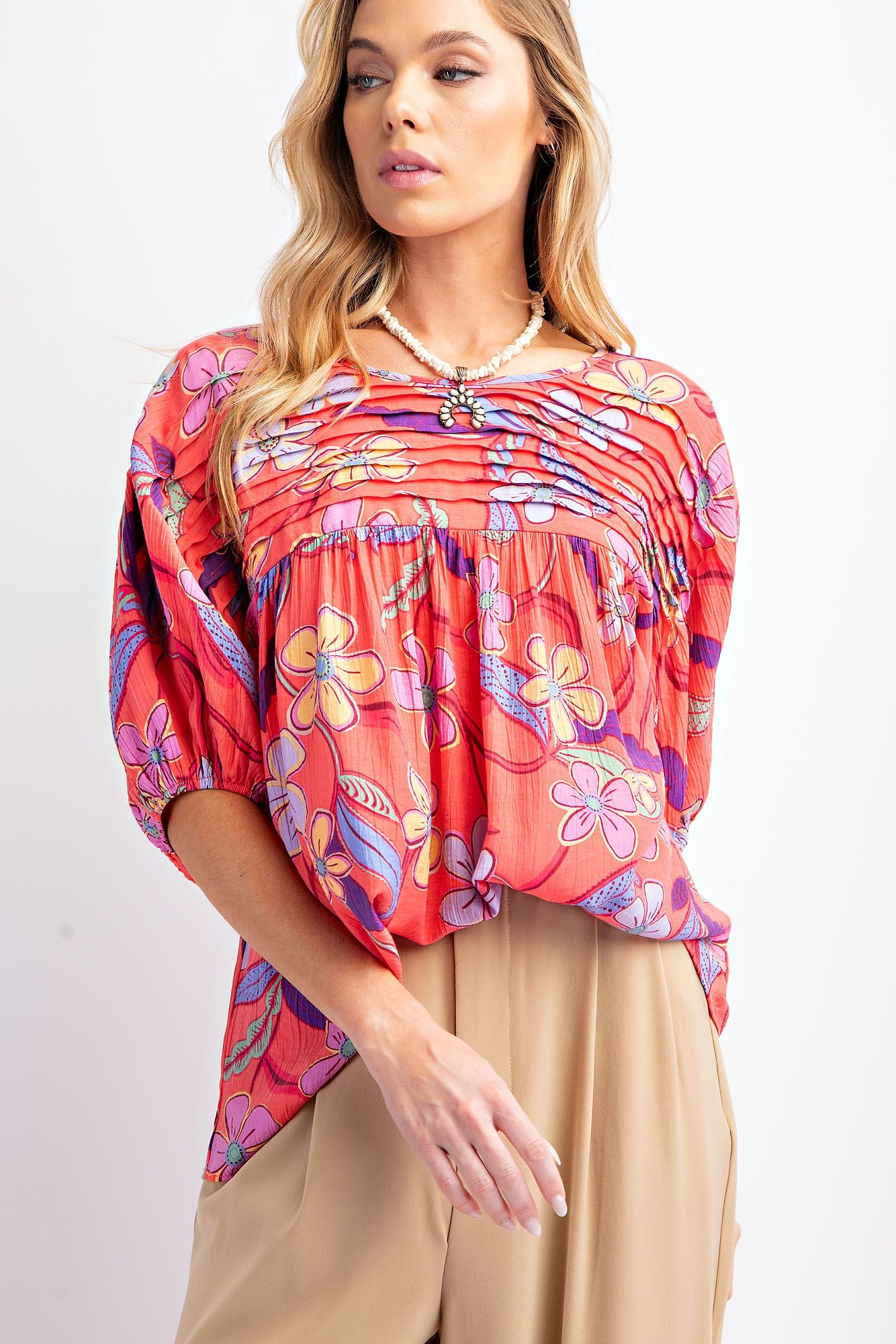 Peach Blossom Pintuck Tunic