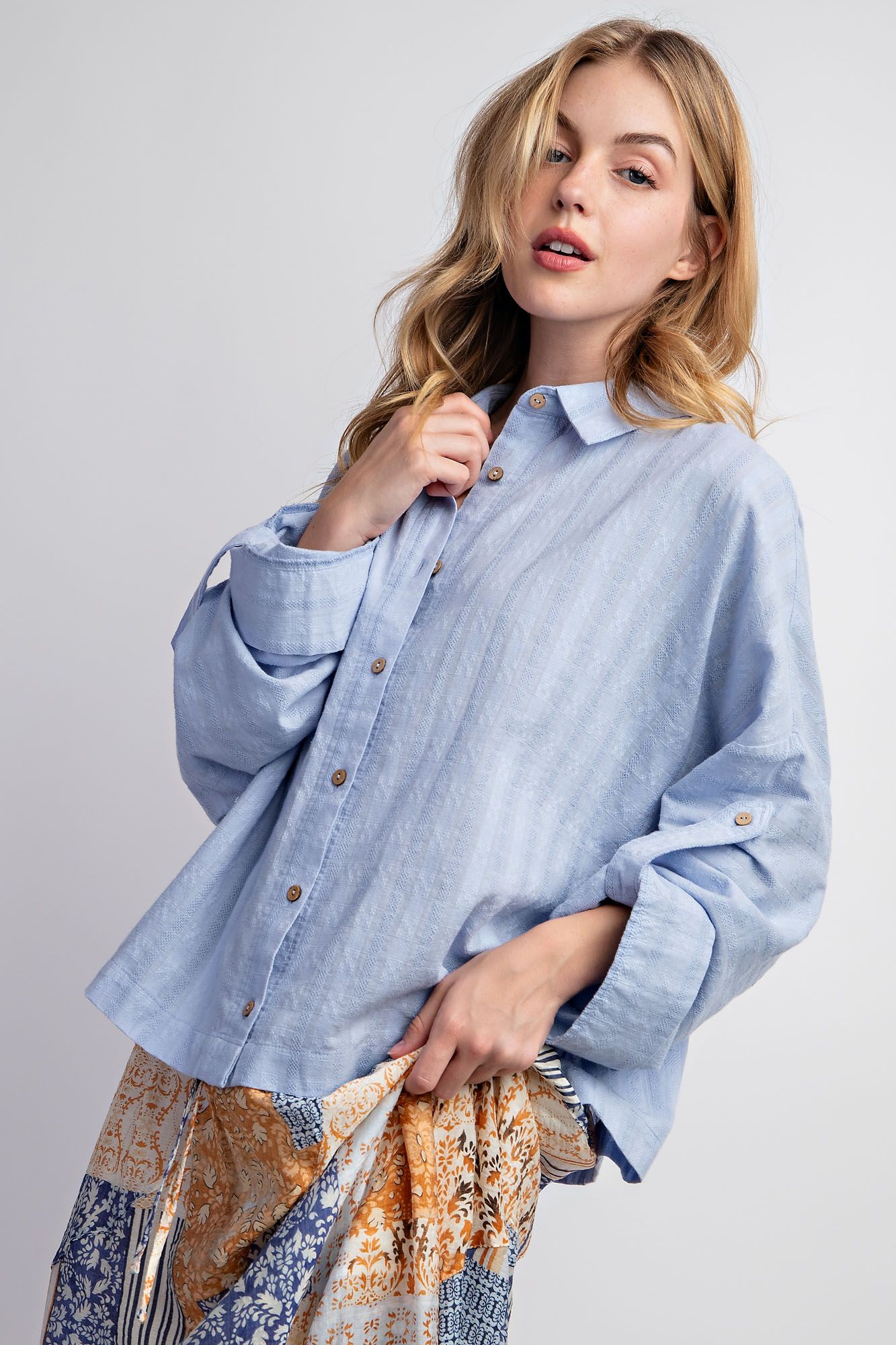 Voile Button Down Top - Plus Size - Periwinkle - Buttercup Lynne Boutique