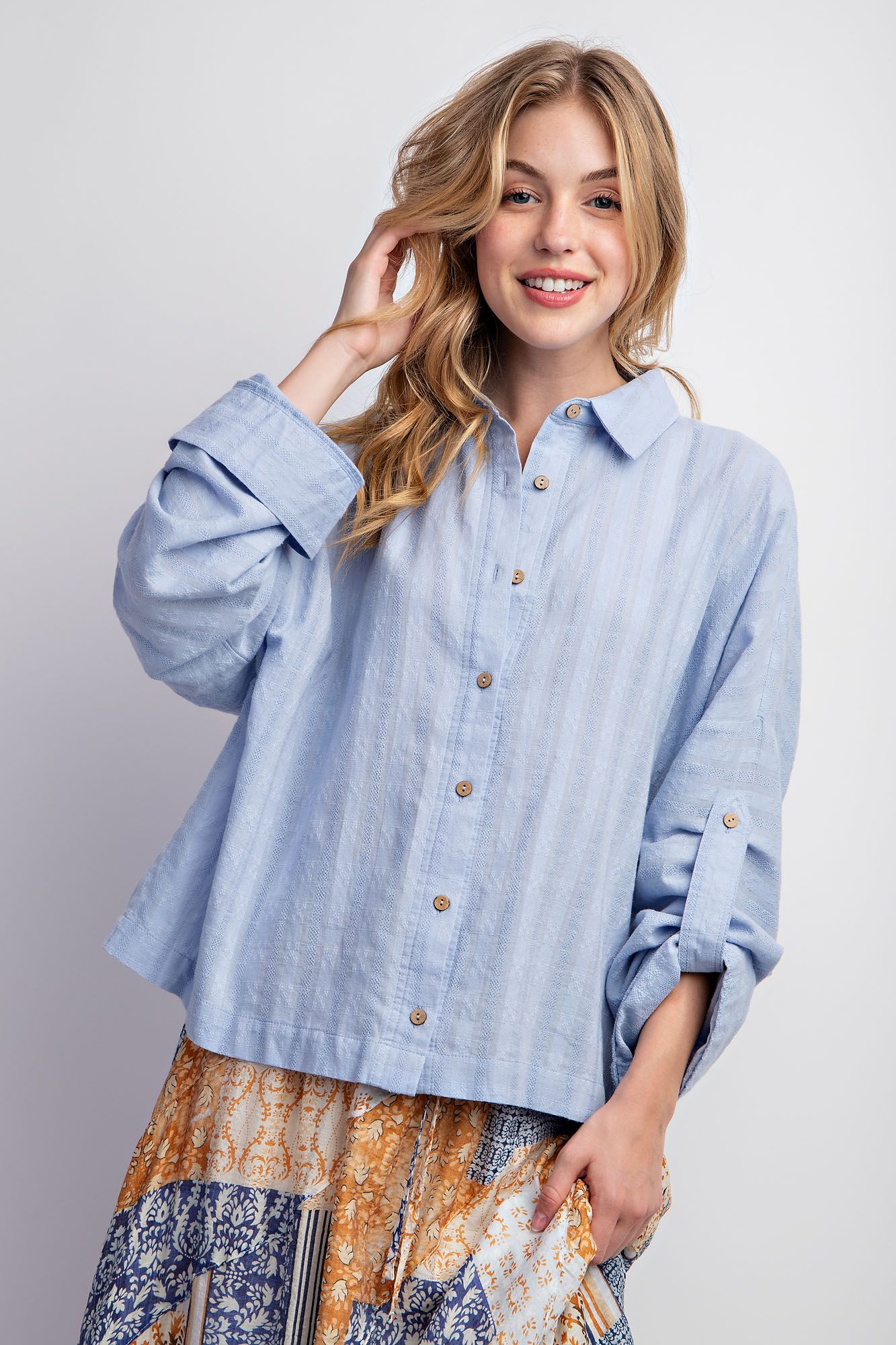 Voile Button Down Top - Plus Size - Periwinkle