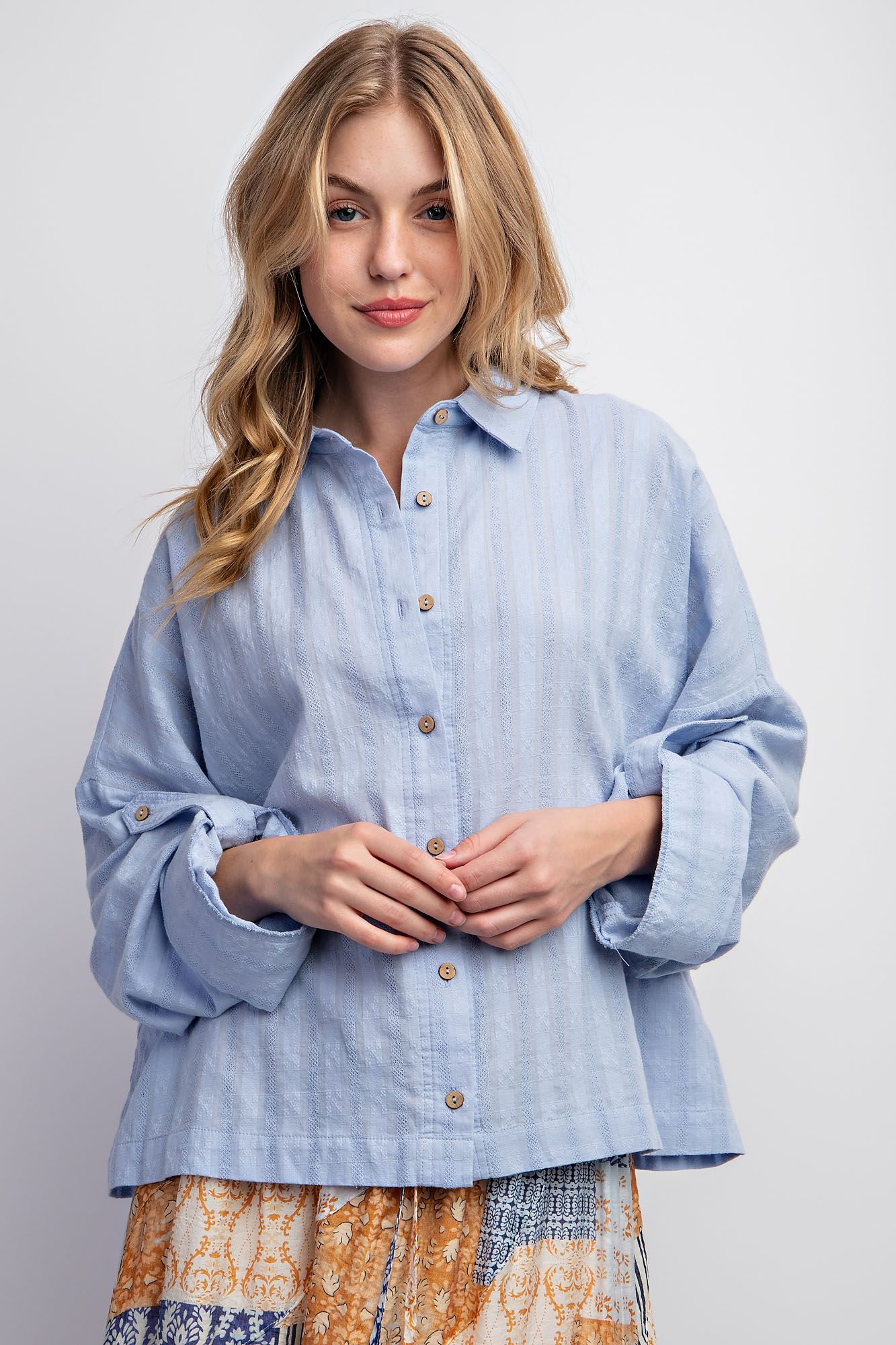 Voile Button Down Top - Plus Size - Periwinkle - Buttercup Lynne Boutique