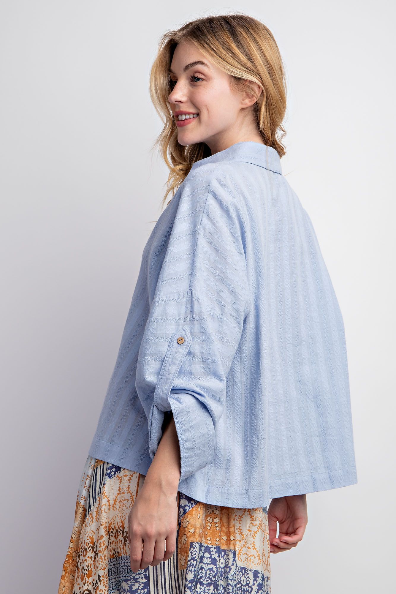 Voile Button Down Top - Plus Size - Periwinkle