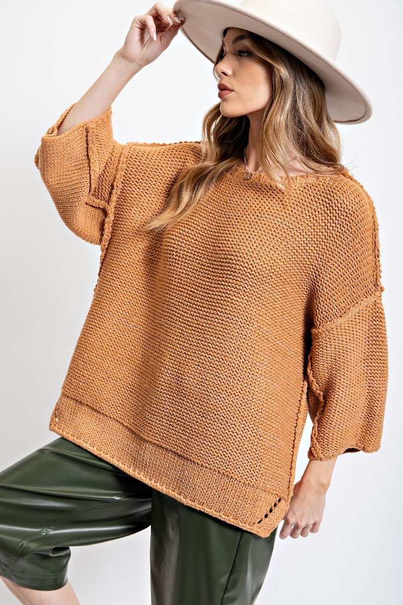 Sweater Boxy Knitted Dolman Sleeve Oversized – Regular and Plus - Black, Caramel and Peri Blue