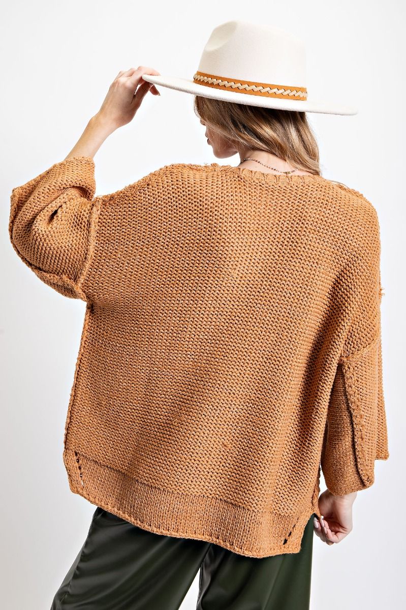 Sweater Boxy Knitted Dolman Sleeve Oversized – Regular and Plus - Black, Caramel and Peri Blue