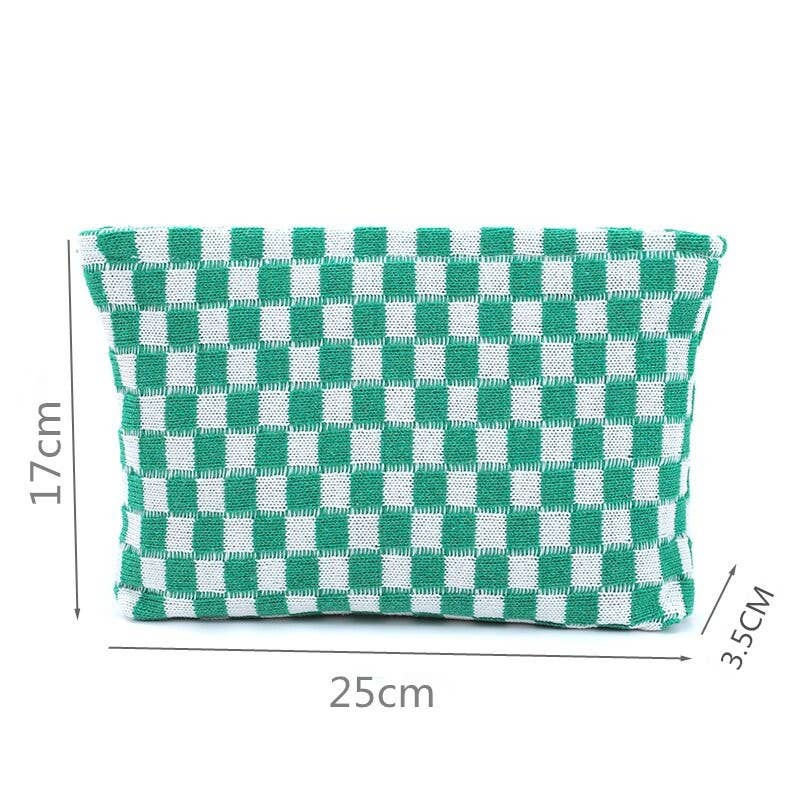 Checkered Cosmetic Makeup Pouch Clutch Bag