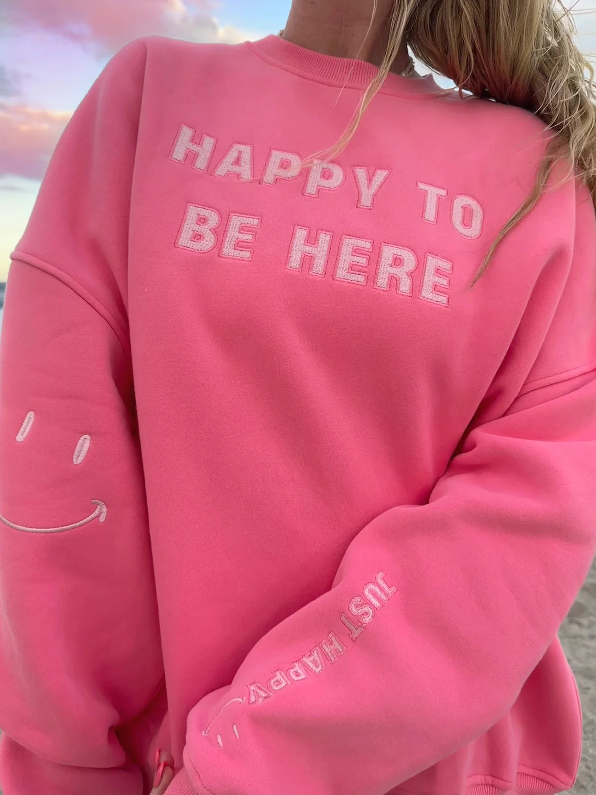 I Am Just Happy To Be Here - Hibiscus Pink Crewneck