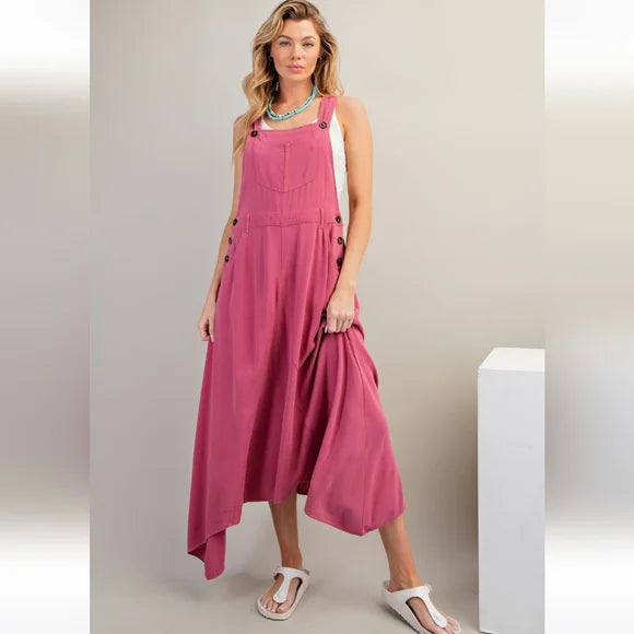 Poly Linen Jumpsuit Dress in Dried Rose - Buttercup Lynne Boutique