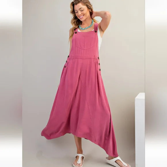 Poly Linen Jumpsuit Dress in Dried Rose - Buttercup Lynne Boutique