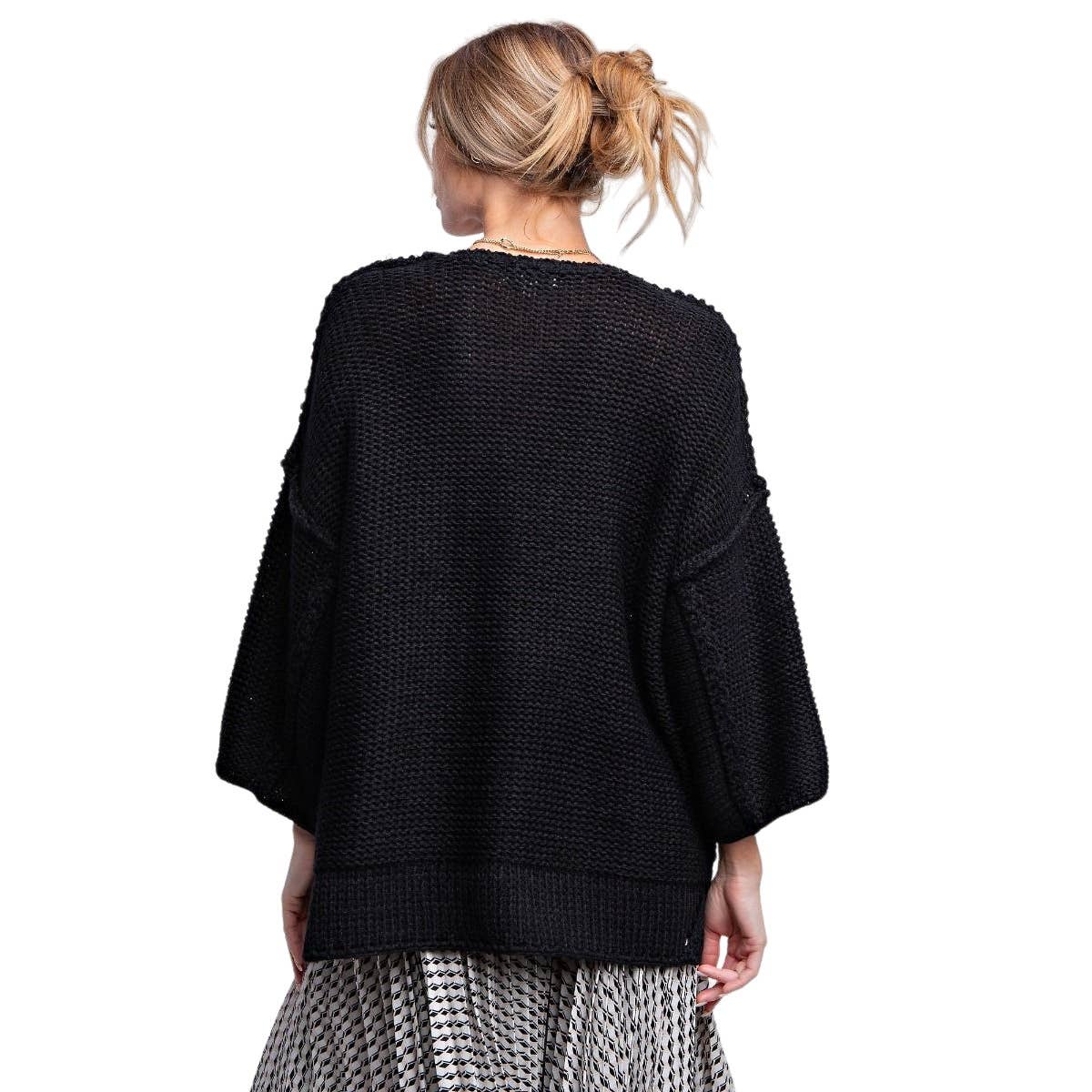 Sweater Boxy Knitted Dolman Sleeve Oversized – Regular and Plus - Black, Caramel and Peri Blue