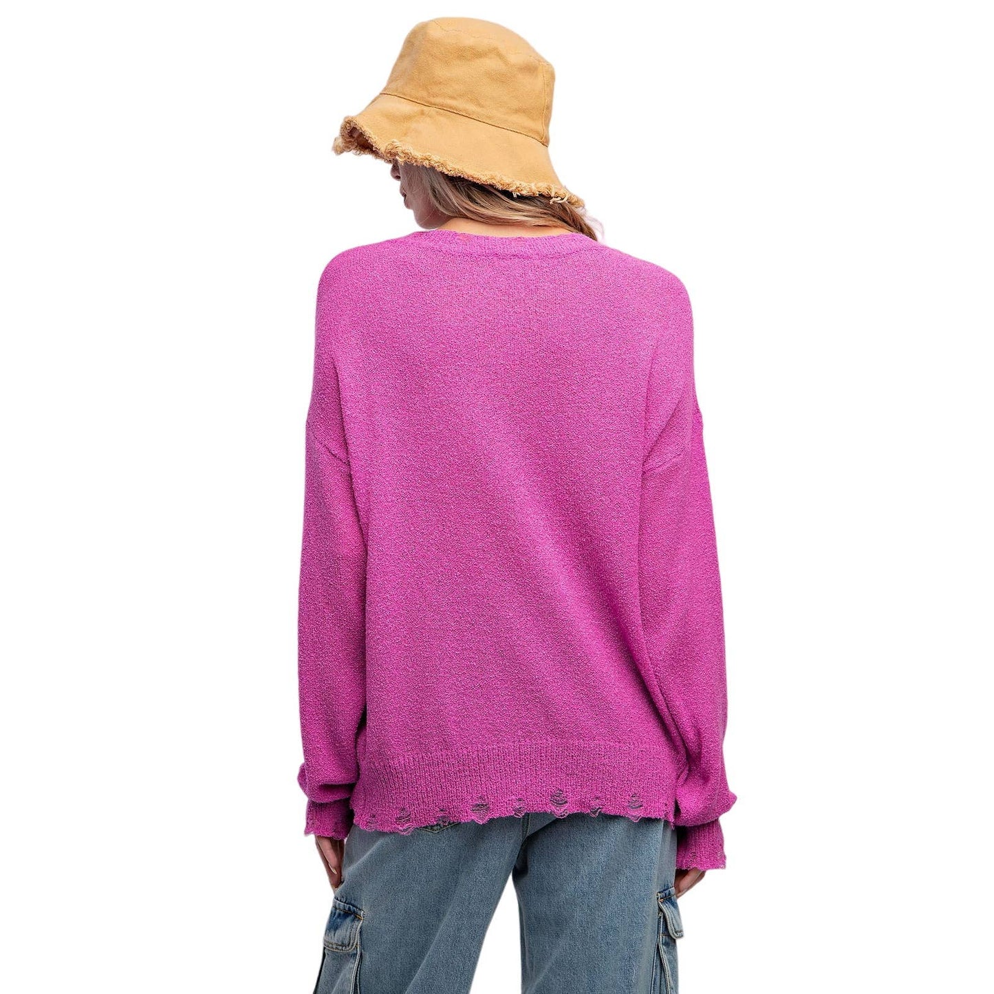 Smiley Face Knitted Sweater Relaxed Loose Fit - Regular and Plus