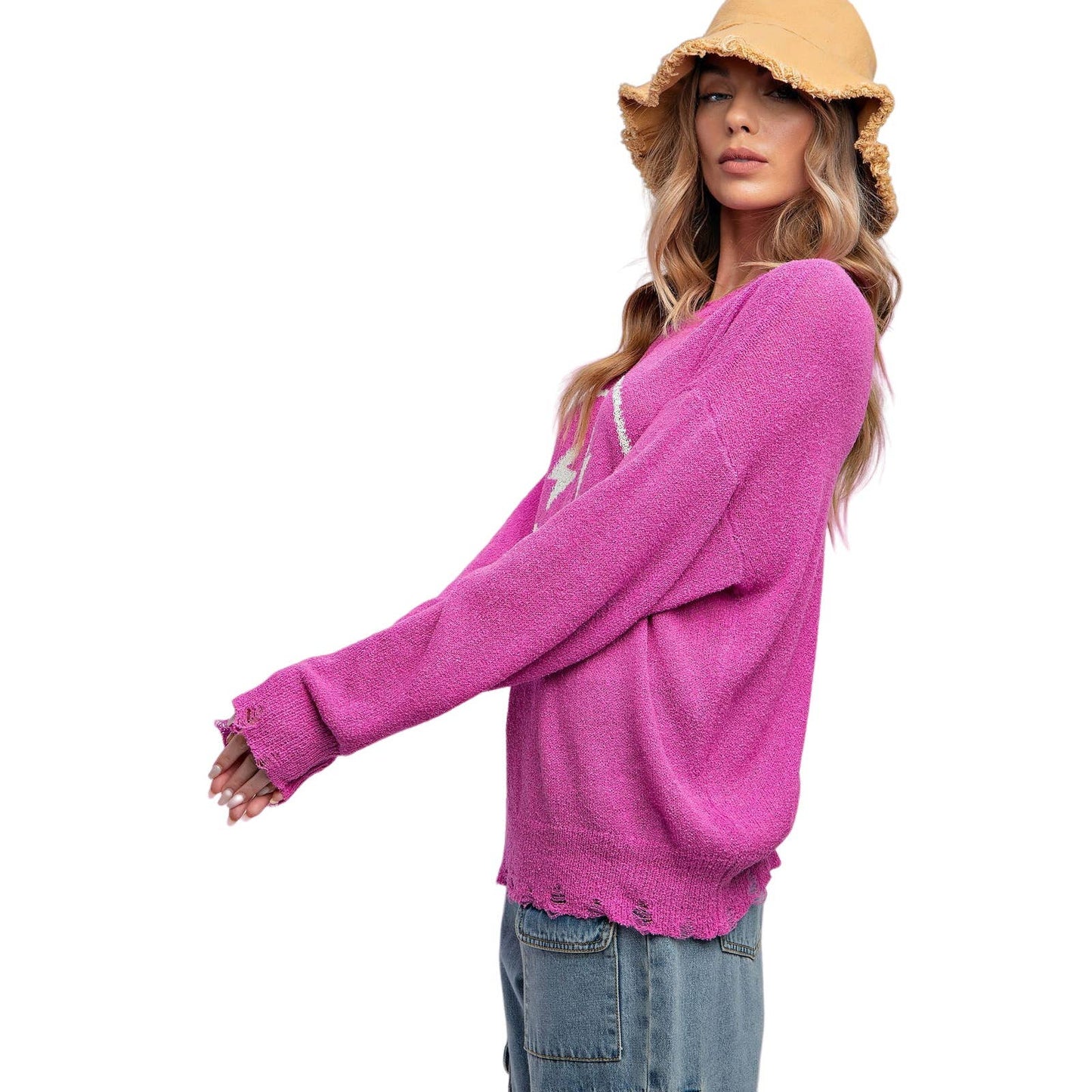 Smiley Face Knitted Sweater Relaxed Loose Fit - Regular and Plus