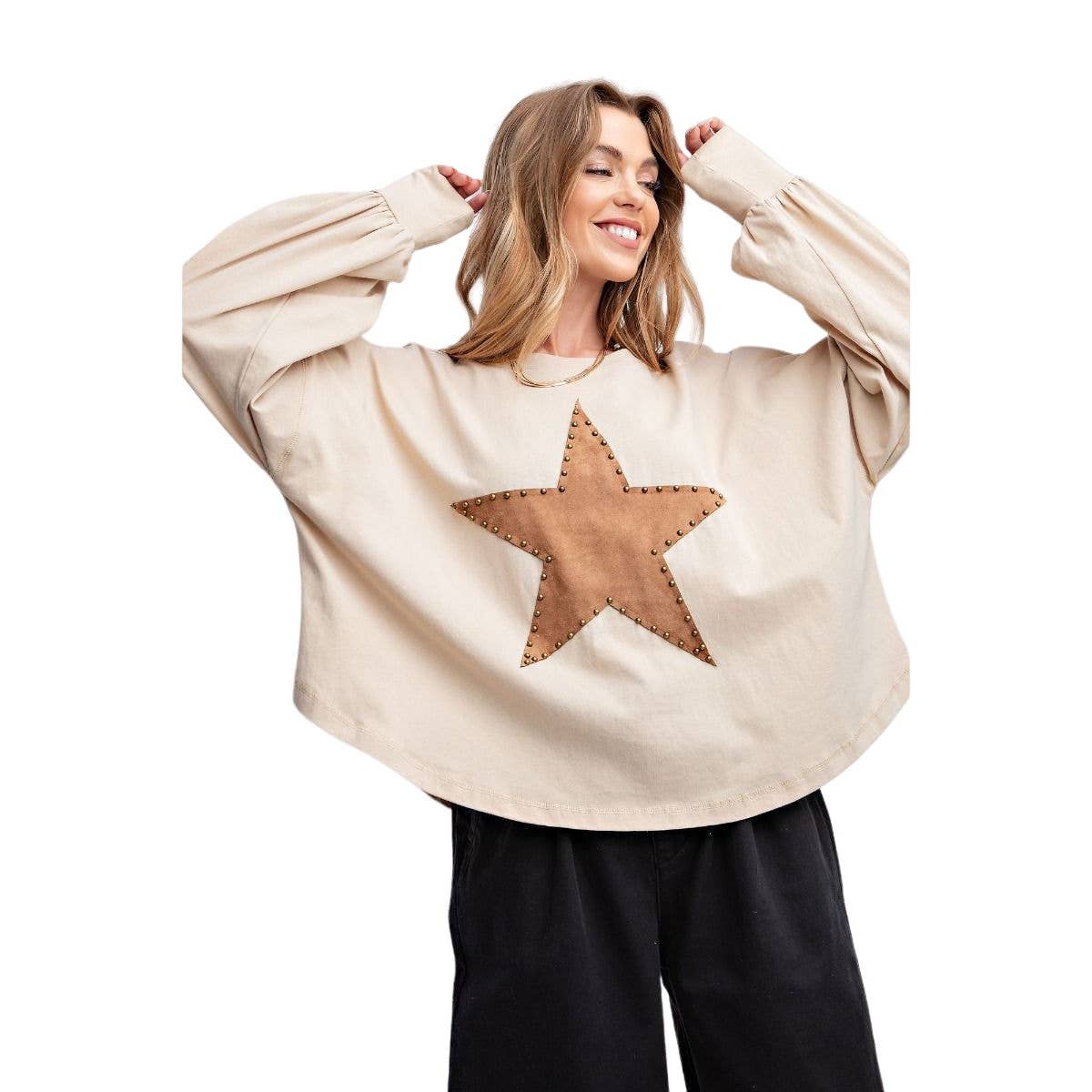 Suede Star Patch Jersey Top Drop Shoulder - Regular and Plus